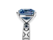 Solitaire Engagement Ring Setting for Fancy Blue Asscher Cut Center with XO Engraved Band and Prong Head in Sterling Silver