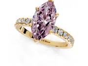Solitaire Engagement Ring Setting for Fancy Pink Marquise Center with Fine Pave Band and Claw Prong Head in Yellow Gold