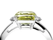 3 Stone Engagement Ring Setting for Fancy Yellow Asscher Cut Center with Low-Set Round Cut Accents and Prong Head in White Gold