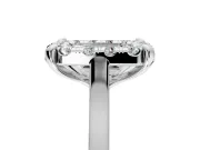 Single Halo Engagement Ring Setting for Emerald Cut Center with Corner Claws, Plain Band and Prong Head in White Gold