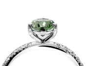Solitaire Engagement Ring Setting for Fancy Green Pear-Shaped Center with Micro Pave Band and Prong Head in White Gold