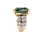 Cluster Engagement Ring Setting for Fancy Green Asscher Cut Center with 2-Row Shoulder Clusters and Prong Head in Rose Gold