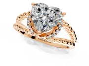 Halo Engagement Ring Setting for Heart-Shaped Center with Rope Twist Split Shank and Prong Head in Rose Gold