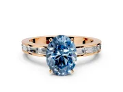 Solitaire Engagement Ring Setting for Fancy Blue Oval Center with Channel Baguette Band and Prong Head in Rose Gold