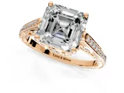 Cathedral Engagement Ring Setting for Asscher Cut Center with Antique-Style Pave Band and Prong Head in Rose Gold