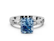 Solitaire Engagement Ring Setting for Fancy Blue Radiant Cut Center with Channel Baguette Band and Prong Head in Platinum