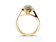 Halo Engagement Ring Setting for Emerald Cut Center with Outer Bezel Rim, Pave Band and Prong Head in Yellow Gold
