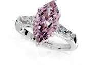 3 Stone Engagement Ring Setting for Fancy Pink Marquise Center with Tapered Baguettes, Plain Band and Prong Head in White Gold