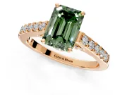 Solitaire Engagement Ring Setting for Fancy Green Emerald Cut Center with Crossover Accents and Prong Head in Rose Gold