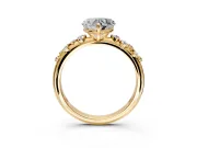 Cluster Engagement Ring Setting for Heart-Shaped Center with Round Cut Accent Band and Prong Head in Yellow Gold