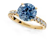 Solitaire Engagement Ring Setting for Fancy Blue Round Cut Center with Large Accents and Prong Head in Yellow Gold
