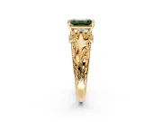 Solitaire Engagement Ring Setting for Fancy Green Emerald Cut Center with Filigree Accent Basket and Prong Head in Yellow Gold
