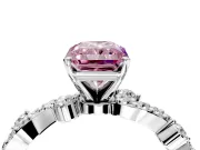 Solitaire Engagement Ring Setting for Fancy Pink Radiant Cut Center with Bar-Station Pave Twist and Prong Head in Platinum