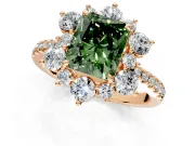 Floral Halo Engagement Ring Setting for Fancy Green Radiant Cut Center with Pave Accents and Prong Head in Rose Gold