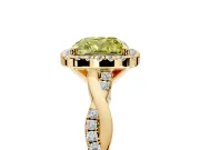 Halo Engagement Ring Setting for Fancy Yellow Cushion Cut Center with Pave and Plain Twist Band and Prong Head in Yellow Gold