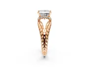 Halo Engagement Ring Setting for Princess Cut Center with Rope Twist Split Shank and Prong Head in Rose Gold
