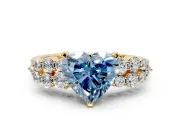 Cluster Engagement Ring Setting for Fancy Blue Heart-Shaped Center with 2-Row Shoulder Clusters and Prong Head in Yellow Gold