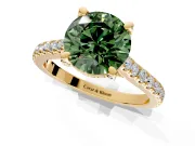 Solitaire Engagement Ring Setting for Fancy Green Round Cut Center with Widening Pave Band and Claw Prong Head in Yellow Gold