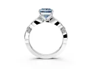 Solitaire Engagement Ring Setting for Fancy Blue Princess Cut Center with Carved Leaf Shoulders and Prong Head in Sterling Silver