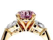 3 Stone Engagement Ring Setting for Fancy Pink Round Cut Center with Large Pear-Shaped Accents and Prong Head in Yellow Gold