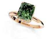 Hidden Halo Engagement Ring Setting for Fancy Green Radiant Cut Center with Plain Rounded Band and Prong Head in Rose Gold