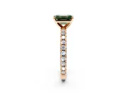 Solitaire Engagement Ring Setting for Fancy Green Emerald Cut Center with Fine Pave Band and Claw Prong Head in Rose Gold