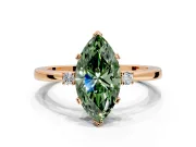 3 Stone Engagement Ring Setting for Fancy Green Marquise Center with Low-Set Round Cut Accents and Prong Head in Rose Gold