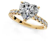 Solitaire Engagement Ring Setting for Heart-Shaped Center with Large Accents and Prong Head in Yellow Gold