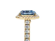 Halo Engagement Ring Setting for Fancy Blue Asscher Cut Center with Narrowing Pave Band and Prong Head in Yellow Gold