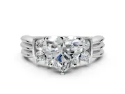 Solitaire Engagement Ring Setting for Heart-Shaped Center with Grooved Bar Accent Band and Prong Head in Platinum