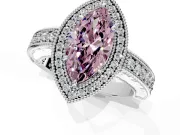 Milgrain Halo Engagement Ring Setting for Fancy Pink Marquise Center with Pave Band and Prong Head in Platinum
