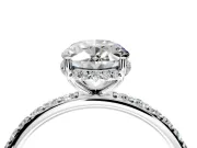 Hidden Halo Engagement Ring Setting for Oval Center with Pave Band and Prong Head in Sterling Silver