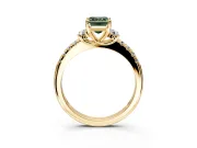 Paired Accent Engagement Ring Setting for Fancy Green Emerald Cut Center with Pave Band and Prong Head in Yellow Gold