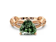 Solitaire Engagement Ring Setting for Fancy Green Heart-Shaped Center with Marquise Panel Band and Prong Head in Rose Gold
