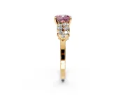 Cluster Engagement Ring Setting for Fancy Pink Cushion Cut Center with 2-Row Shoulder Clusters and Prong Head in Yellow Gold