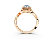 Halo Engagement Ring Setting for Fancy Blue Pear-Shaped Center with Leaf Motif Split Shank and Prong Head in Rose Gold
