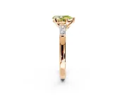 3 Stone Engagement Ring Setting for Fancy Yellow Pear-Shaped Center with Tapered Baguettes, Plain Band and Prong Head in Rose Gold