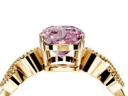 Leaf Engagement Ring Setting for Fancy Pink Cushion Cut Center with Milgrain Accent Band and Prong Head in Yellow Gold
