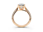 Solitaire Engagement Ring Setting for Princess Cut Center with Multi-Row Accents and Prong Head in Rose Gold