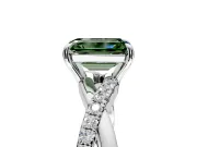 Crossover Engagement Ring Setting for Fancy Green Emerald Cut Center with Pave and Plain Strands and Prong Head in White Gold