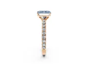 Solitaire Engagement Ring Setting for Fancy Blue Radiant Cut Center with Large Accent Band and Prong Head in Rose Gold