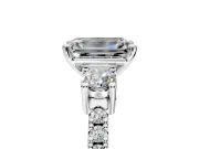 3 Stone Engagement Ring Setting for Emerald Cut Center with Round Cut Side Accents and Prong Head in Platinum