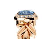 Halo Engagement Ring Setting for Fancy Blue Radiant Cut Center with Floral Band and Prong Head in Rose Gold
