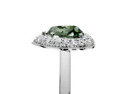 Halo Engagement Ring Setting for Fancy Green Heart-Shaped Center with Plain Tapered Band and Prong Head in White Gold
