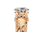Solitaire Engagement Ring Setting for Oval Center with Filigree Accent Basket and Prong Head in Rose Gold