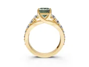 Solitaire Engagement Ring Setting for Fancy Green Princess Cut Center with Graduated Shared Prongs and Prong Head in Yellow Gold