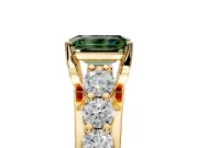 Solitaire Engagement Ring Setting for Fancy Green Emerald Cut Center with Graduated Shared Prongs and Prong Head in Yellow Gold