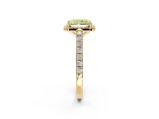 Halo Engagement Ring Setting for Fancy Yellow Radiant Cut Center with Full Pave Band and Prong Head in Yellow Gold