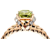 Halo Engagement Ring Setting for Fancy Yellow Emerald Cut Center with Rope Twist Split Shank and Prong Head in Rose Gold