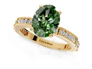 Solitaire Engagement Ring Setting for Fancy Green Oval Center with Milgrain-Edged Pave Band and Prong Head in Yellow Gold